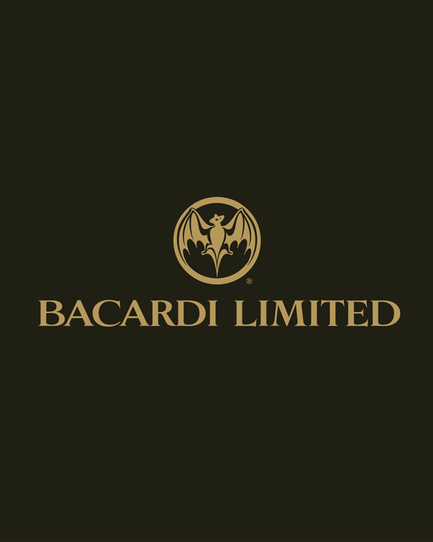 Gold BACARDÍ Limited logo featuring a bat icon within a circular design.