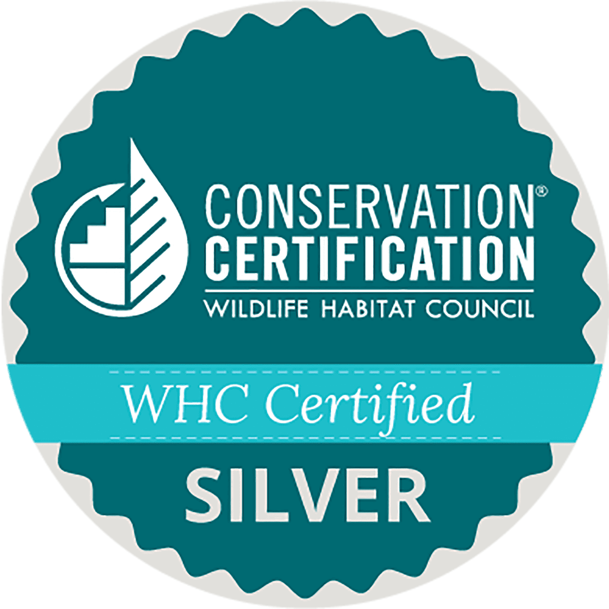 Circular conservation certification badge with Wildlife Habitat Council silver seal.