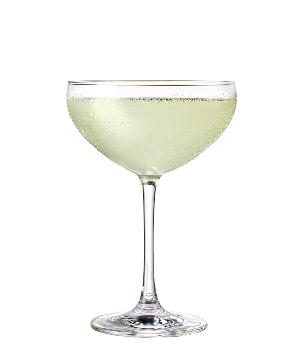 Chilled pale yellow-green Daiquiri cocktail in a clear coupe glass with condensation.
