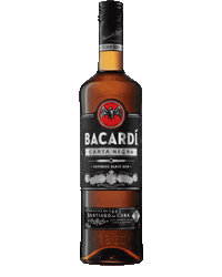 BACARDÍ Carta Negra rum bottle with dark amber liquid and black, silver label.