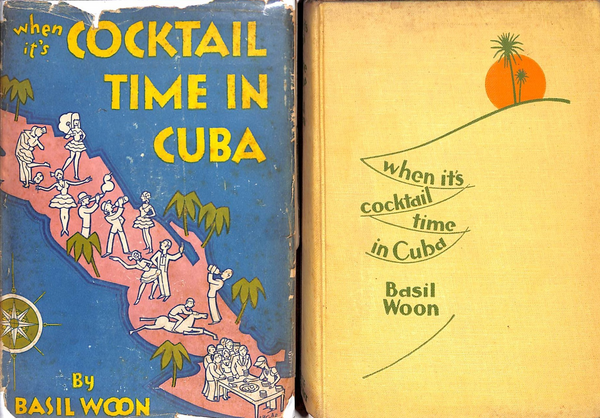 Two vintage book covers side by side, one with a blue map of Cuba and cartoon figures, another with a yellow sunset.